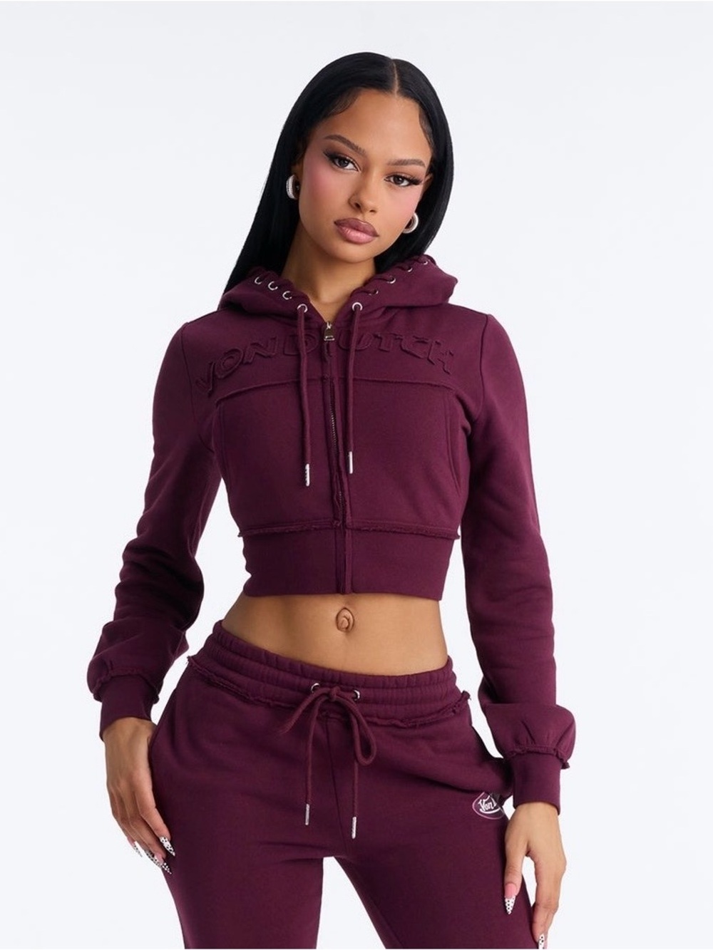 Fashion Nova- Women’s Cropped Hoodie in Burgundy - Von Dutch